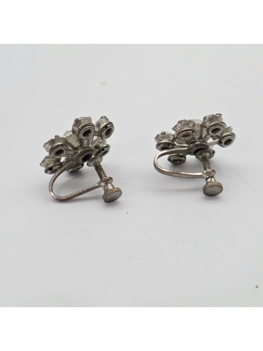 Austrian Crystal Snowflake Screw-Back Earrings Silver Tone Metal Retro Clip-On - Picture 5 of 6